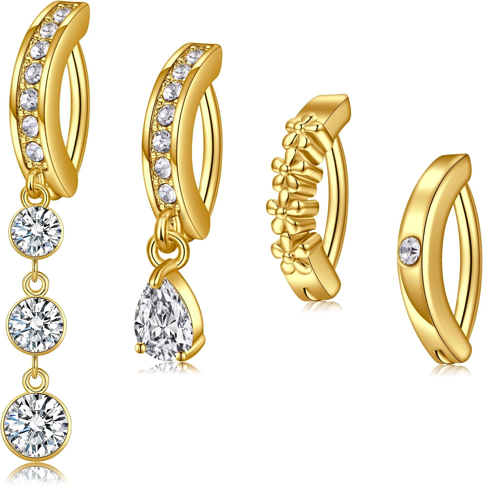 Belly Rings - Short Bar Belly Button Rings in Surgical Steel with Opal Stones - 6mm & 10mm