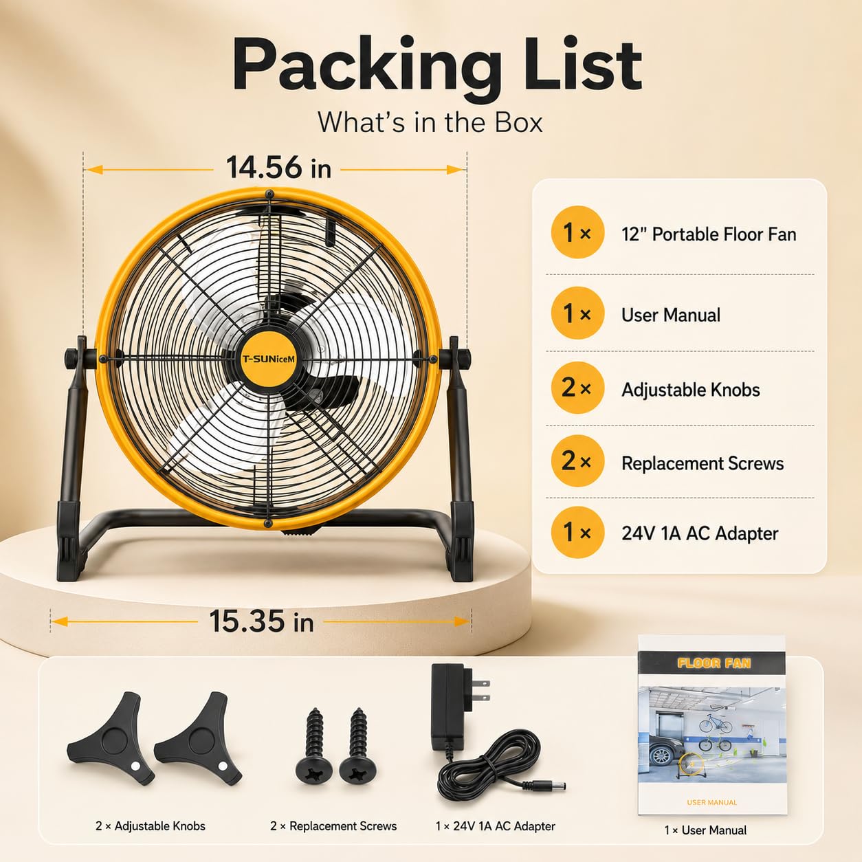 Ventilador de suelo con pilas de 16 pulgadas para batería Dewalt de 20 V máximo, ventilador portátil con adaptador de CA y salida USB, ventilador inalámbrico de alta velocidad industrial de metal para