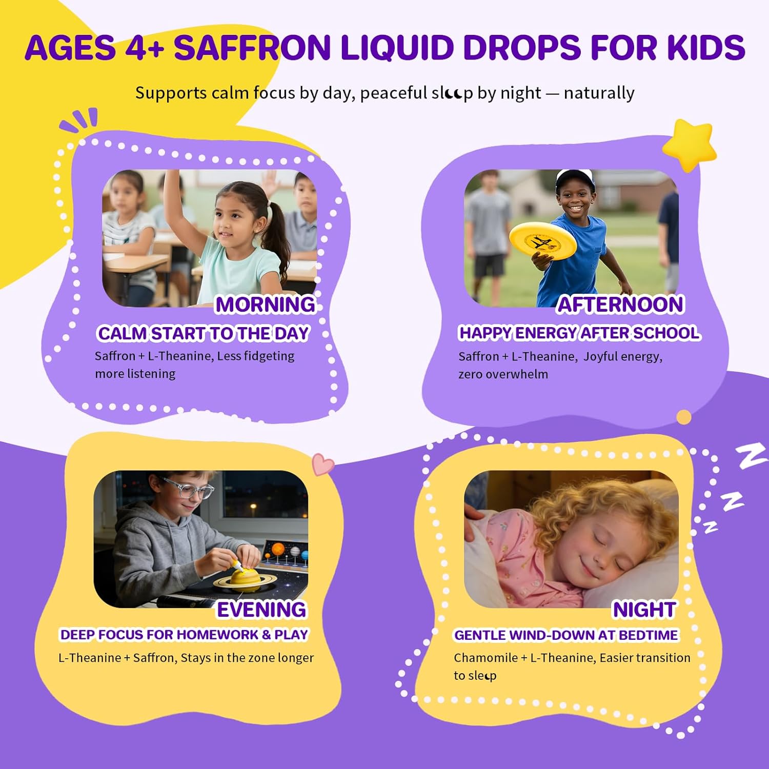 Liposomal Saffron Liquid Drops for Kids, Saffron Extract Supplements with L-Theanine & Chamomile for Focus, Relaxation & Antioxidant Support, Alcohol-Free, Natural Flavor, 2 Fl OZ - Image 6