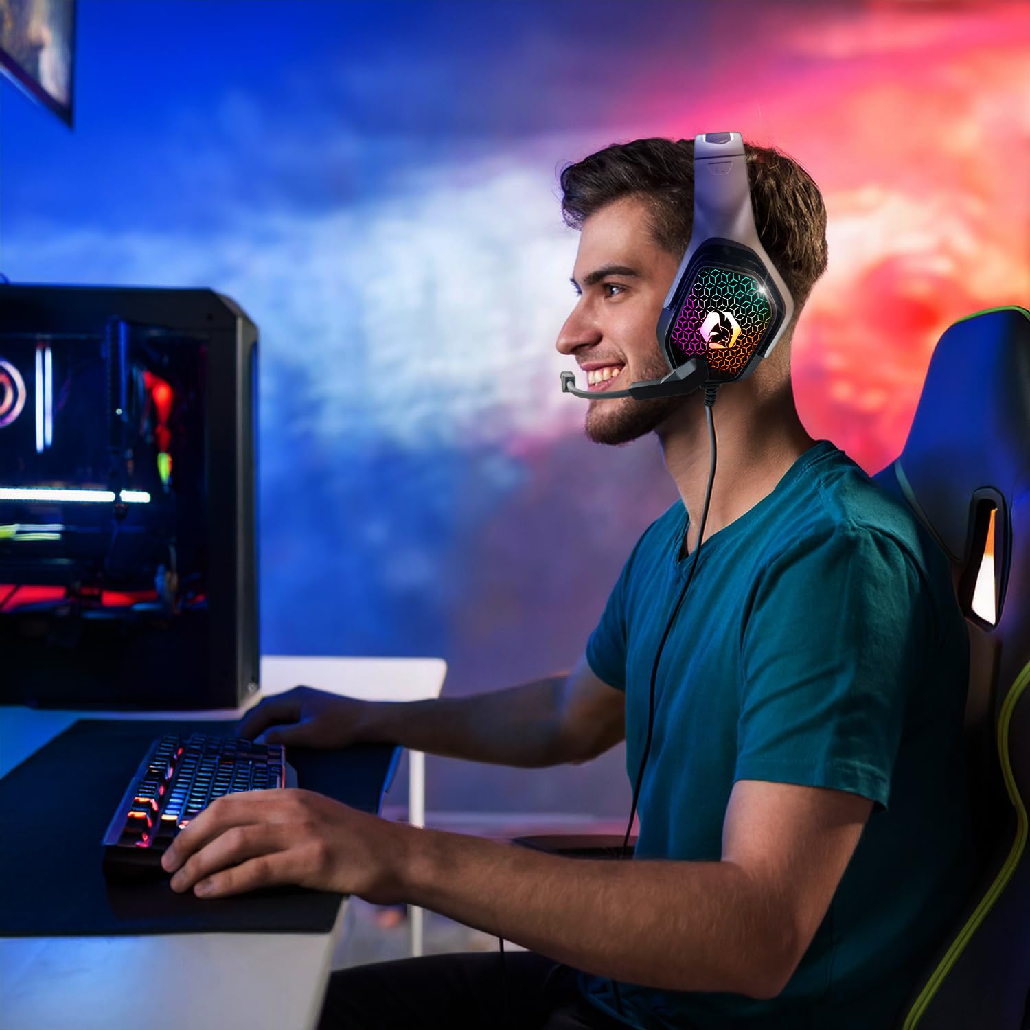 EMPIRE GAMING - H-3 Gamer RGB - do PS5, PS4, Xbox, Switch, PC, Mac, smartfonów, tabletów - Pilot - Dźwięk stereo o wysokiej rozdzielczości - Elastyczny mikrofon - czarny