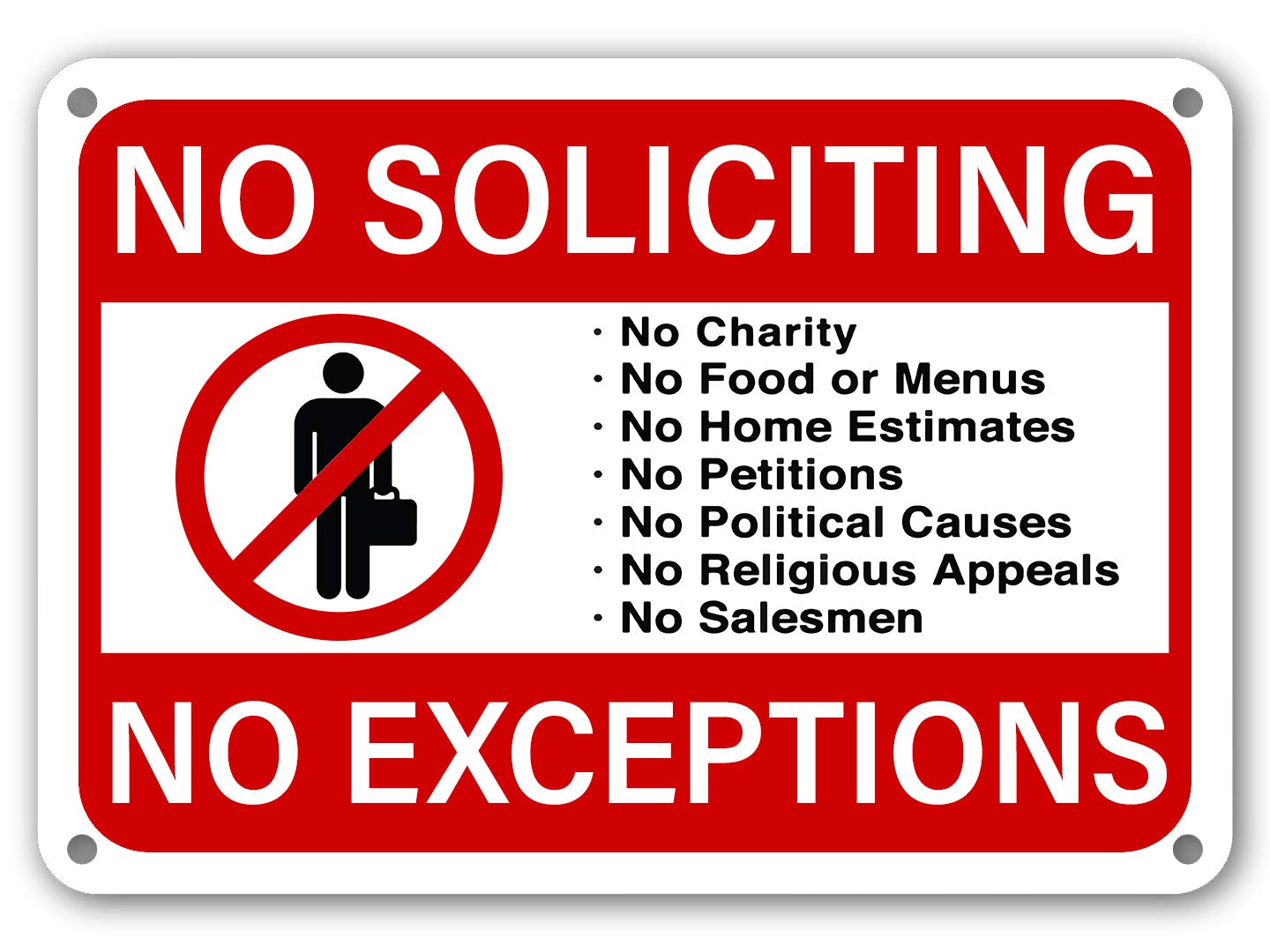 Mysignboards No Soliciting No Exceptions Red on White 7”x 11” Sign Legend' Home Business Security Rust Free Outdoor Waterproof Fade Resistant UV Protective Ink Yard Sign Made in USA