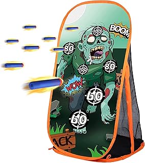 RONSTONE Shooting Practice Target Compatible with Nerf Gun for Boys Girls, Toy Foam Blaster Shooting Targets for Kids Indoor Outdoor, Zombie Shooting Target with Storage Net