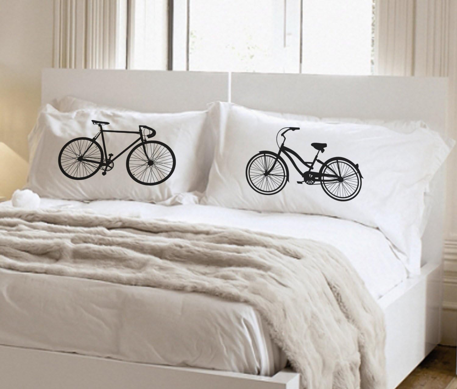 Bike Themed, Bicycle, Gift for Bike Riders, Pillowcase Set Couples Gift Wedding Gift Couples Pillowcases - NEW