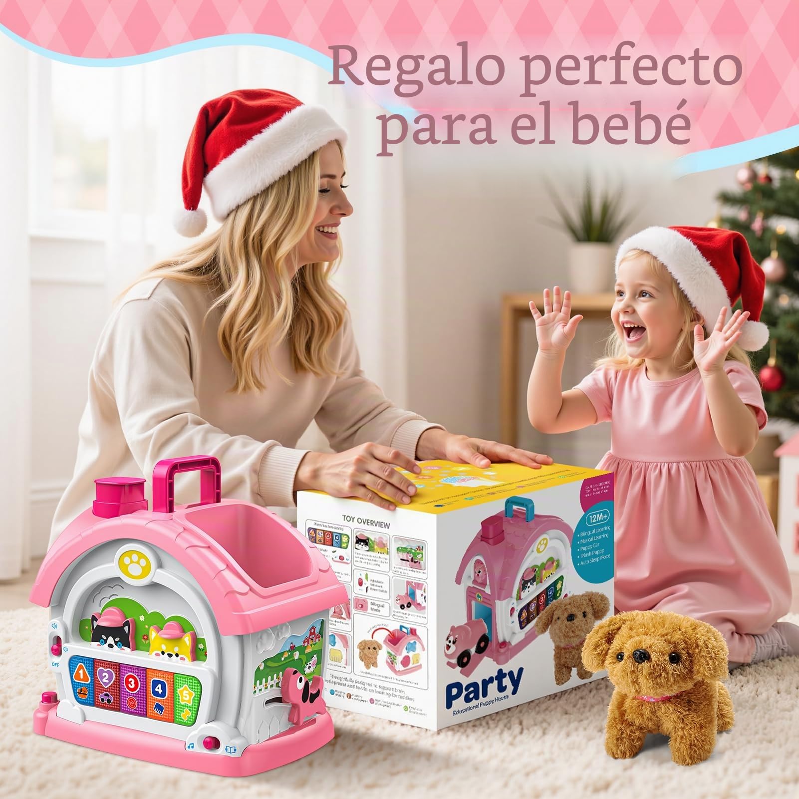 Juguetes para niñas de 1 y 2 años: juguete Montessori para 1 año, casa de actividades multifuncional 6 en 1 para bebés con coche/música, regalos de cumpleaños para niñas de 1 y 2 años