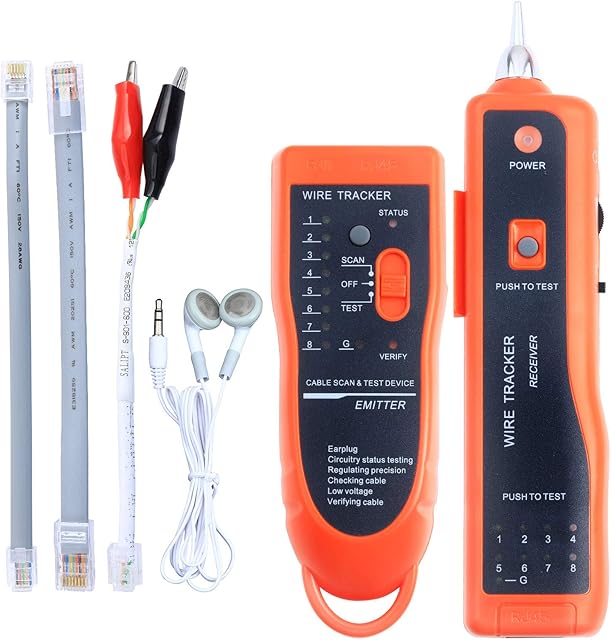 Wire Tracker XQ-350 RJ45 RJ11 Finder for Telephone Network Wire Lan Cable for Line DC Detecting/ Anode/Cathode Determination Diagnose Tone Networking Tool with Crystal Head