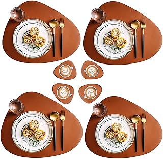 Set da Tovagliette 4er Sottobicchieri 4er Pelle 45×36.5cm slittata, Facile da Pulire Isolamento Termico per Famiglia Alberghi Marrone …