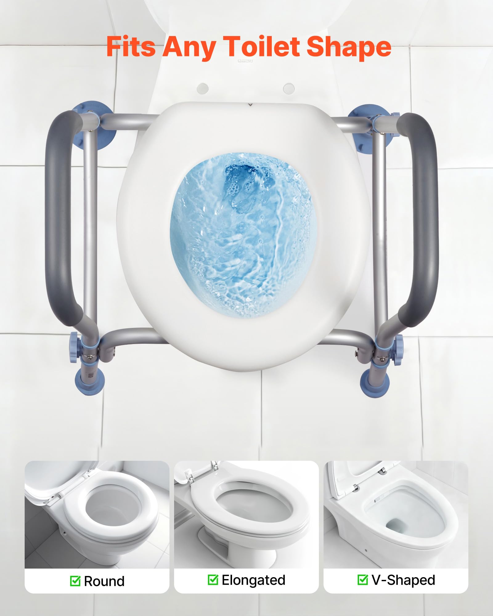 VEVOR Sedile WC Rialzato da Bagno con Braccioli e Capacità di Carico di 136 kg e 4 Gambe, Sedile WC Rialzato Universale Regolabile in Altezza con Paraspruzzi per Anziani, Donne Incinte