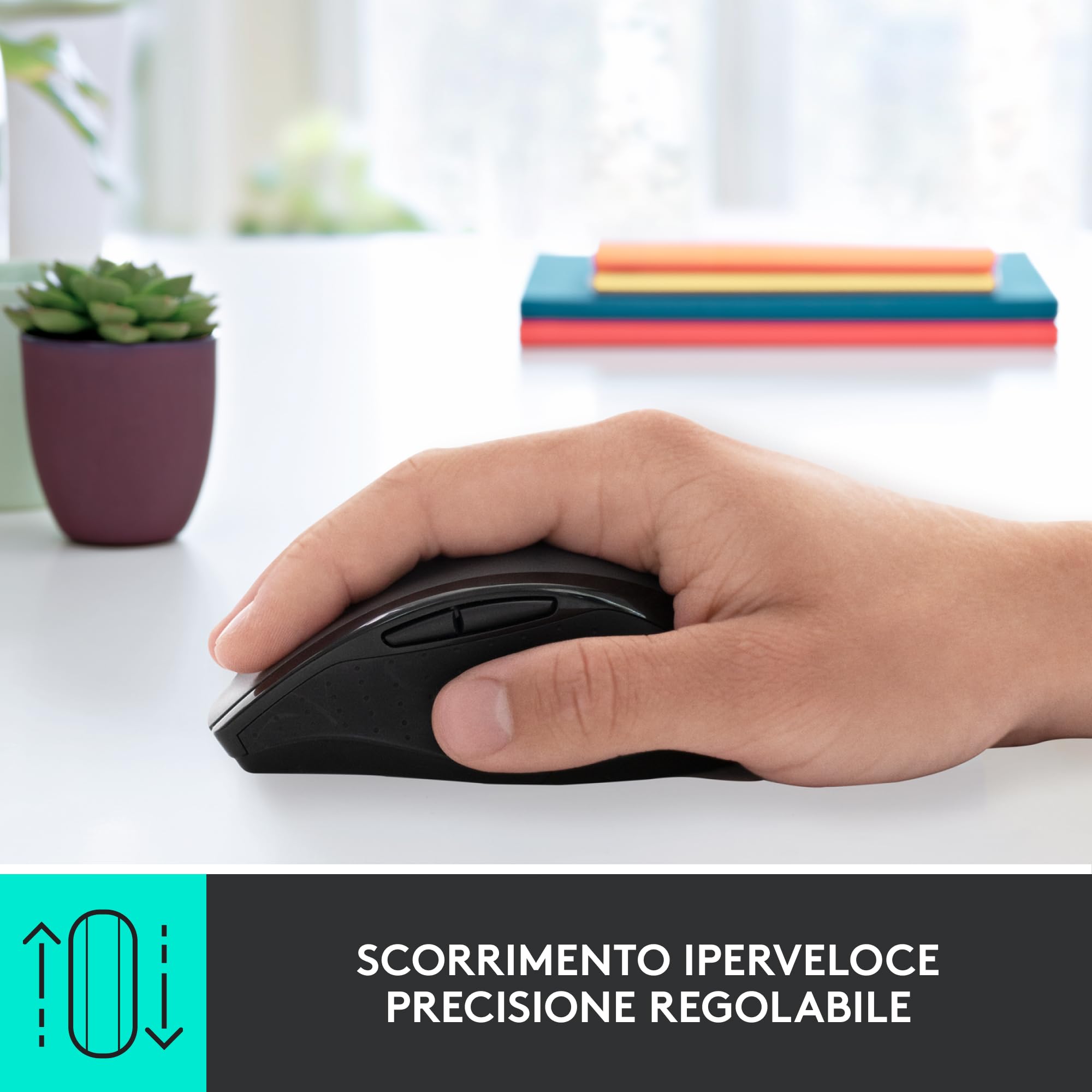 Logitech M705 Marathon Mouse Wireless, Ricevitore USB Unifying 2,4 GHz, 1000 DPI, 5 Pulsanti Programmabili, Durata Batteria di 3 Anni, Compatibile con PC, Mac, Laptop, Chromebook - Nero
