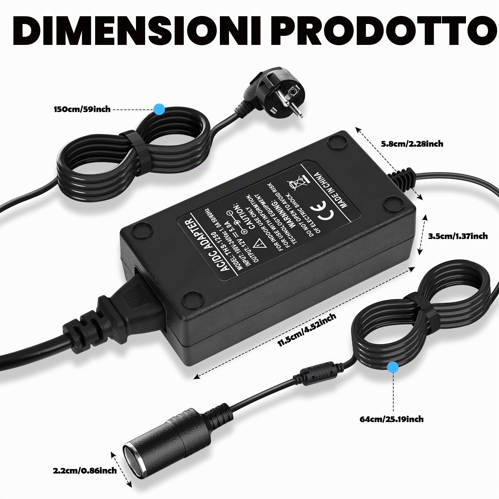 Adattatore Accendisigari 220V 5A60W Adattatore Accendisigari Presa Corrente | Convertitore 12V 220V, per Frigoriferi Auto, Aspirapolvere dell’Auto, Gonfiatore di Pneumatici