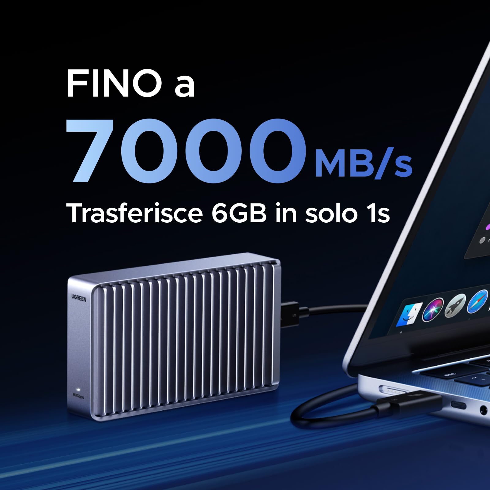 UGREEN Case per SSD M.2 NVMe 80 Gbps Dissipatore Termico in Alluminio Doppia Faccia Silenzioso Compatibile con Thunderbolt 5 4 USB4 USB 3.2 per MacBook Mac mini Mac Studio (Disco Rigido non Incluso)