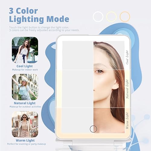 Miniatura 3 de Koolstuffs Espejo de viaje con espejo de aumento 10X, espejo de maquillaje recargable de 2500 mAh con 72 luces LED, 3 modos de luz de colores,