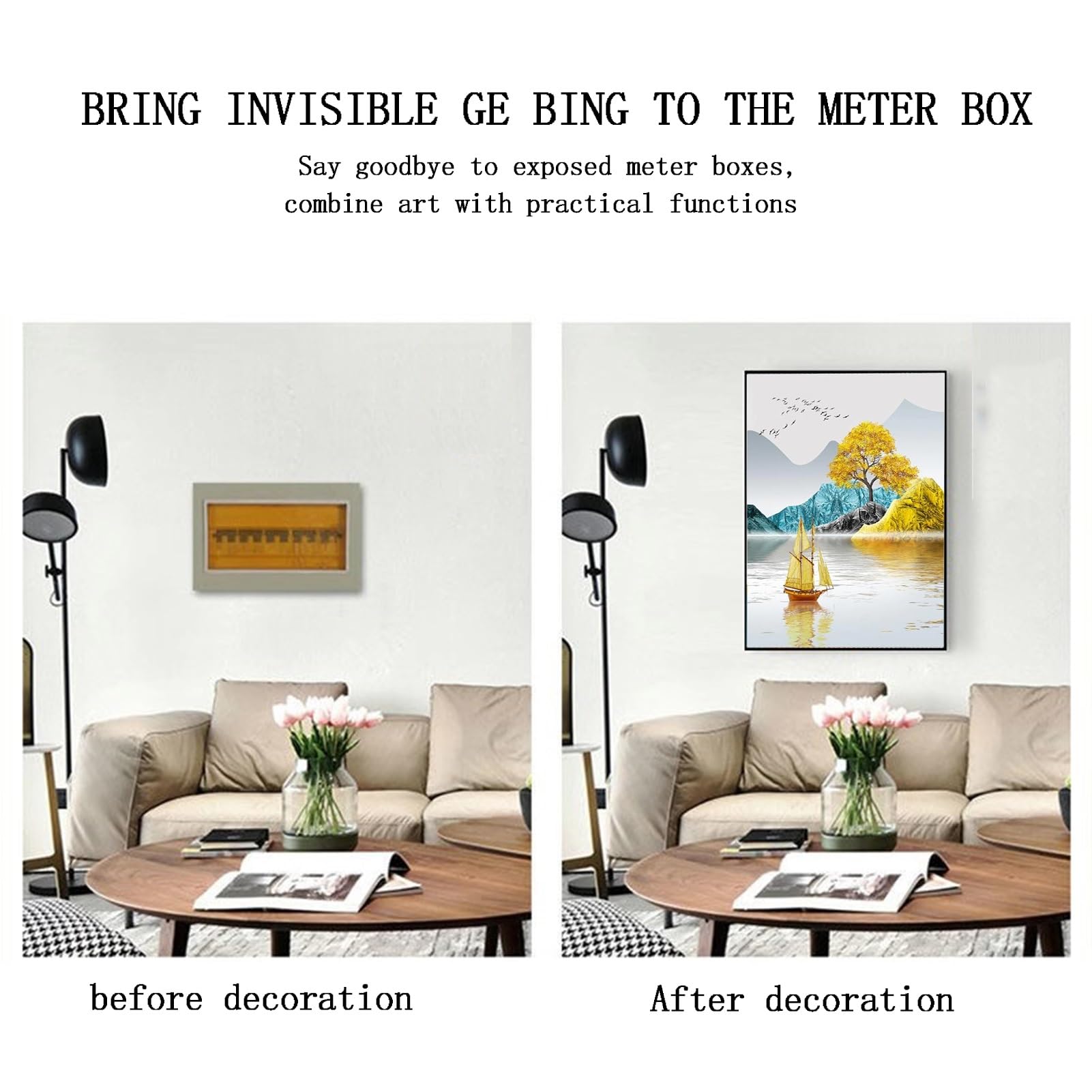 Copertura del Quadro Elettrico Decorativa, Dipinti Decorativi Che Bloccano Le Pareti, per la Decorazione Murale Hotel Fai da Te (B,45x55cm)