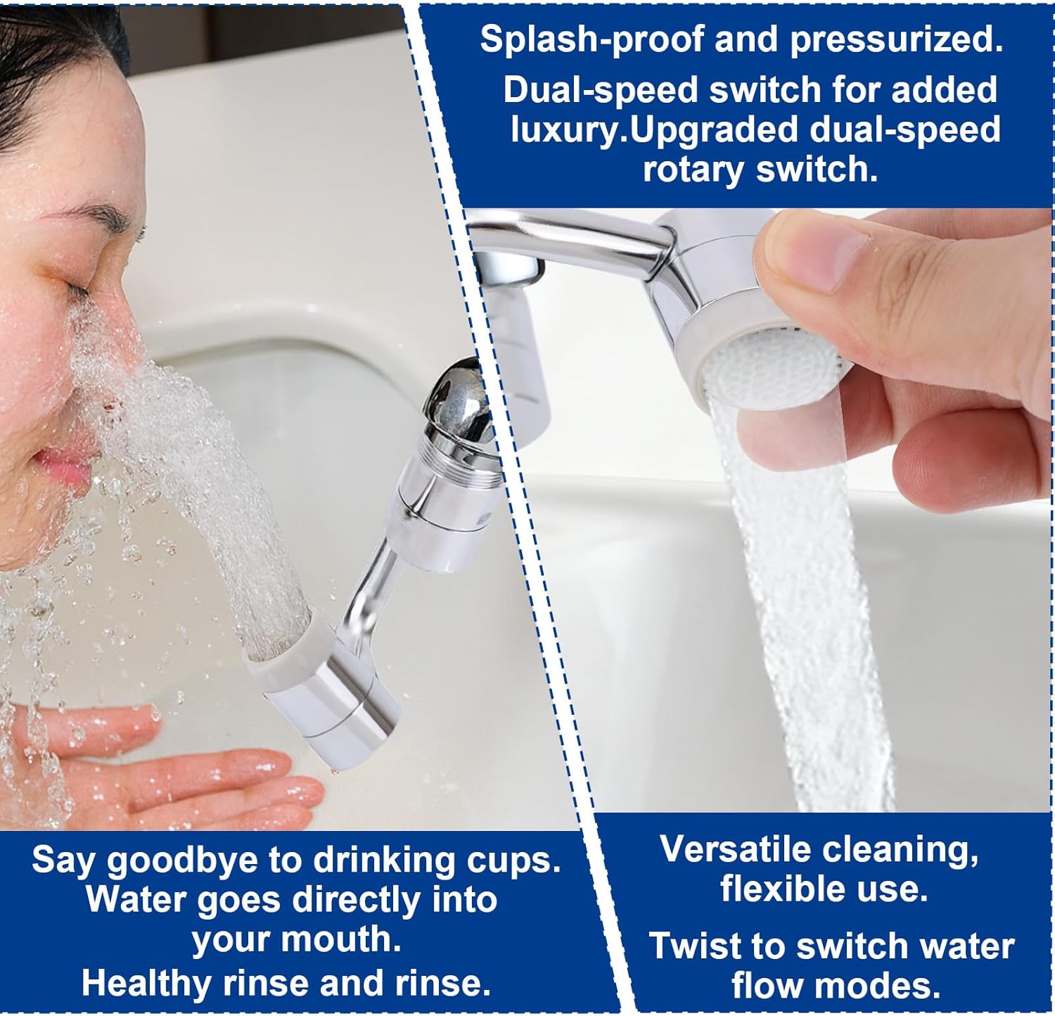 Universal Rotating Faucet Extender, 1080° Swivel Extension Sink Aerator with Dual Spray Modes & Adjustable Rotatable Robotic Arm, for Bathroom Kitchen 15/16'' Accessories & 55/64'' Threads Parts