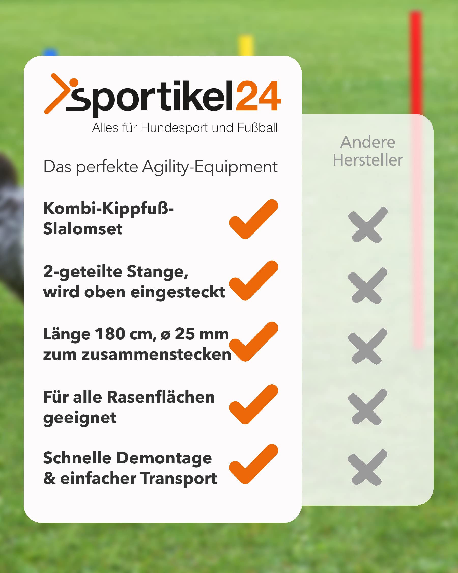 Pied à bascule combiné en métal avec barre de slalom 180 cm - Lot de 4 - Barre pour slalom et entraînement de coordination - Pour football et sports canins - Kit de slalom