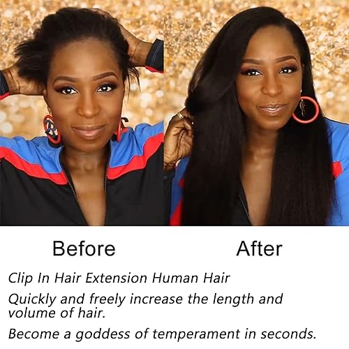 Miniatura 6 de QiaQiaRing Extensiones de cabello lacio tipo afro con clip para mujeres, 22 pulgadas, 8 unidades, 4.23 onzas por paquete, extensiones de cabello