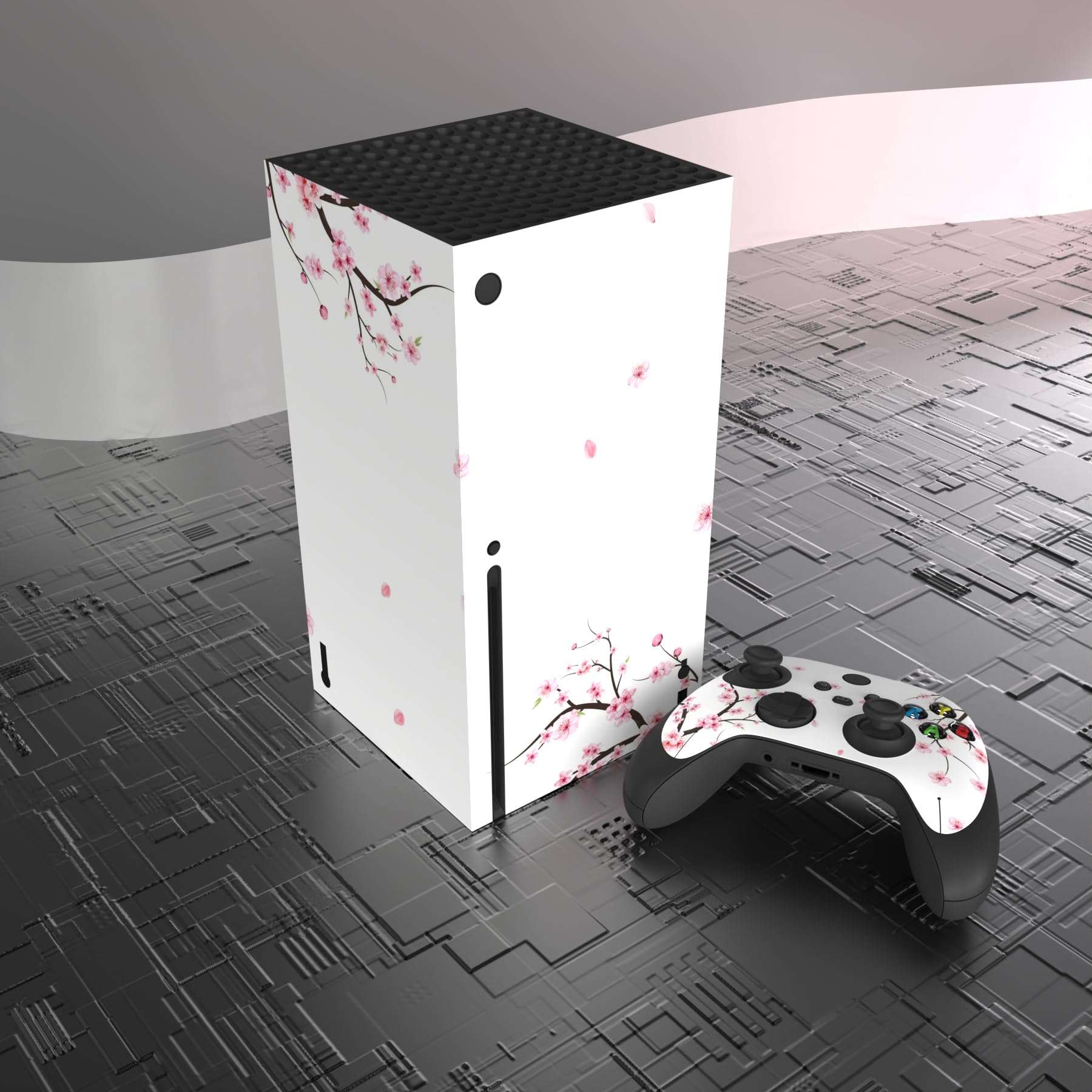 PlayVital Falling Cherry Blossom Custom Vinyl Skins for Xbox Series X, Wrap Decal Cover Stickers for Xbox Series X Console Controller - 4