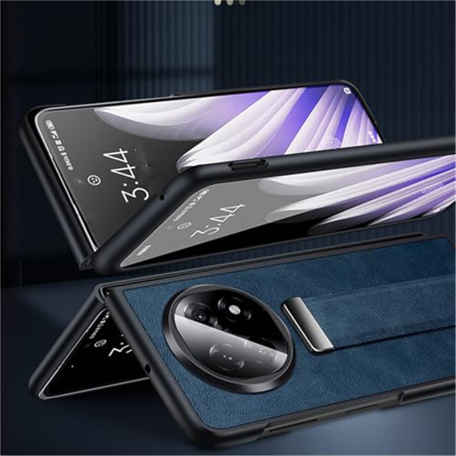 Funda para OPPO Find N6, Rasguño Y Resistente Cuero with Wristband Soporte Cámara Protectora Case(Negro)