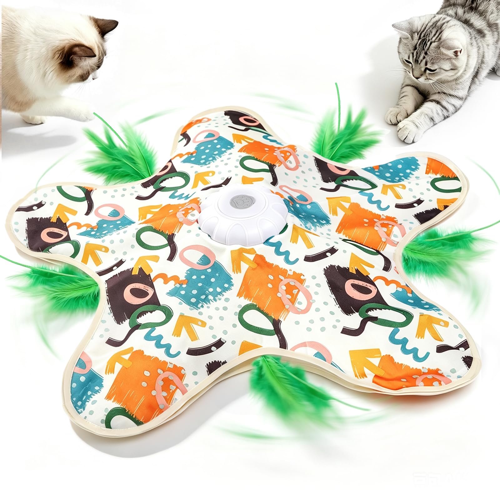 Nepfaivy Interactive Cat Toys for Indoor Cats - Hide and Seek Cat Toys for Indoor Adult kitten, Automatic USB Rechargeable Kitten Toy with Moving Feathers & Bird Sounds, Colored Cover