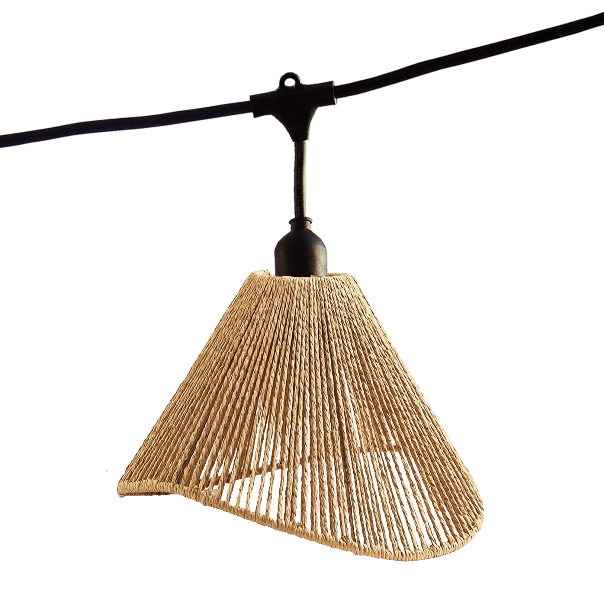 RAFFY LIGHT Verbindbare LED-Lichterkette mit Lampenschirmen aus Seil im Boho-Stil, 7 Leuchtmittel mit Glühfaden E27-Fassung, warmweiß, 6 m