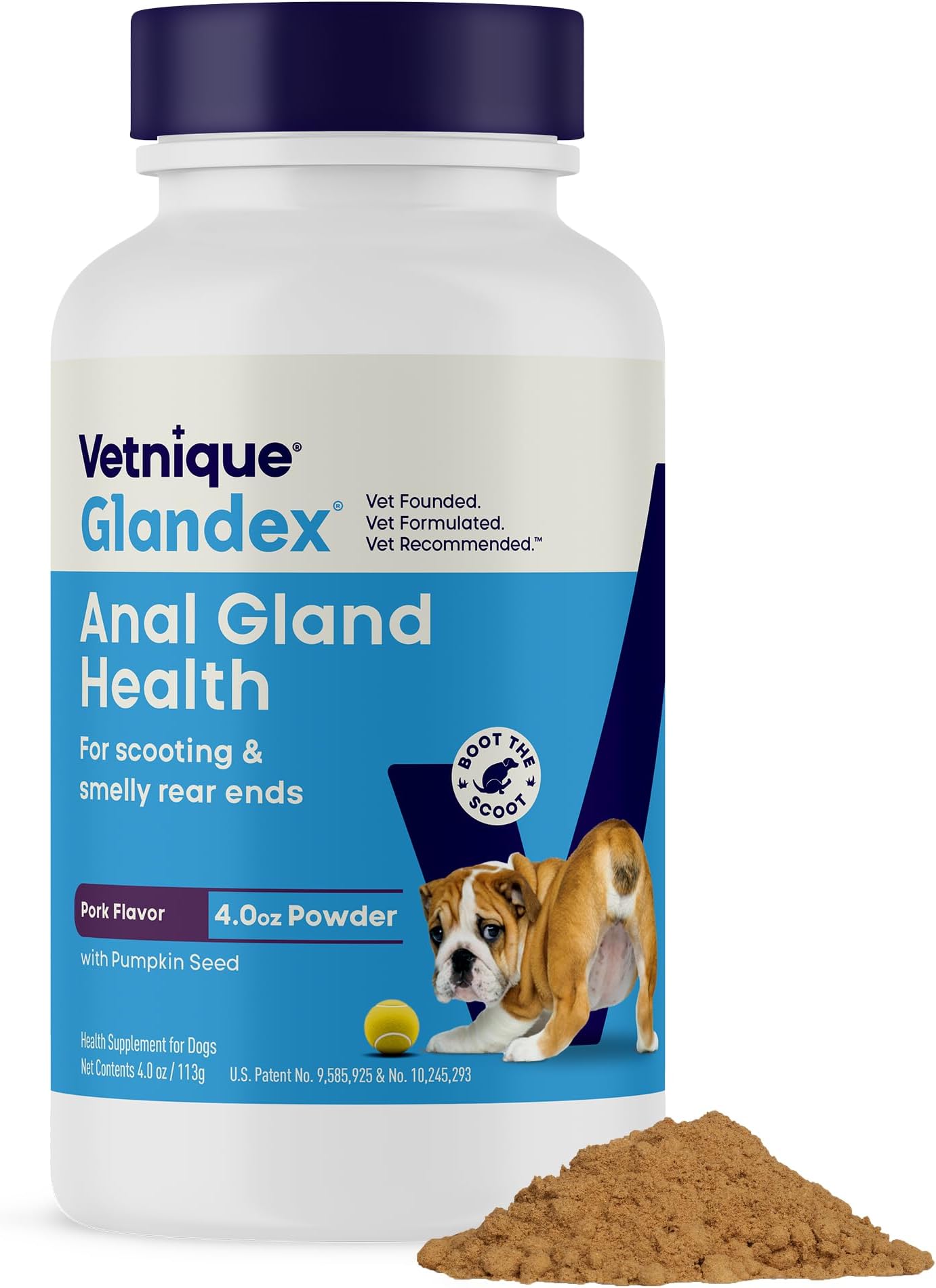 Glandex Dog Fiber Supplement Powder for Anal Glands with Pumpkin, Digestive Enzymes & Probiotics - Vet Recommended Healthy Bowels and Digestion - Boot The Scoot (Pork Liver, 4.0oz Powder)