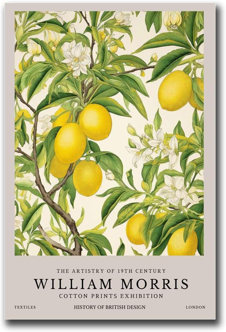 ZZYGGN GMGSW William Morris Prints《Lemon Tree》Poster Exhibition Wall Art William Morris Canvas Painting Flower Picture for Home Wall Decor 16x20in Frameless