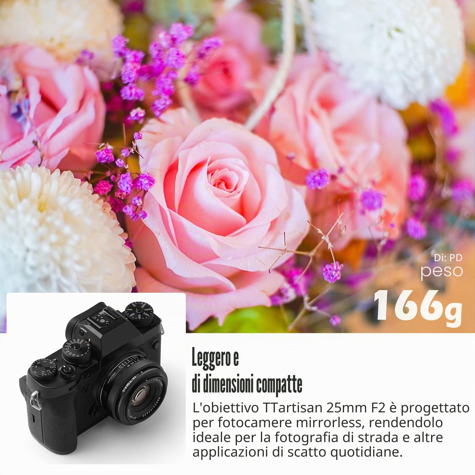 TTartisan 25mm F2 obiettivo grandangolare manuale, compatibile con fotocamere mirrorless Fuji X-Mount X-PRO2 X-E1 X-E2 X-E3 X-H1 X-T1 X-T10 X-T2 X-T3 X-T20 X- T30 X-T100 X-A1 X-A10 X-A2 X-A3 X-A5