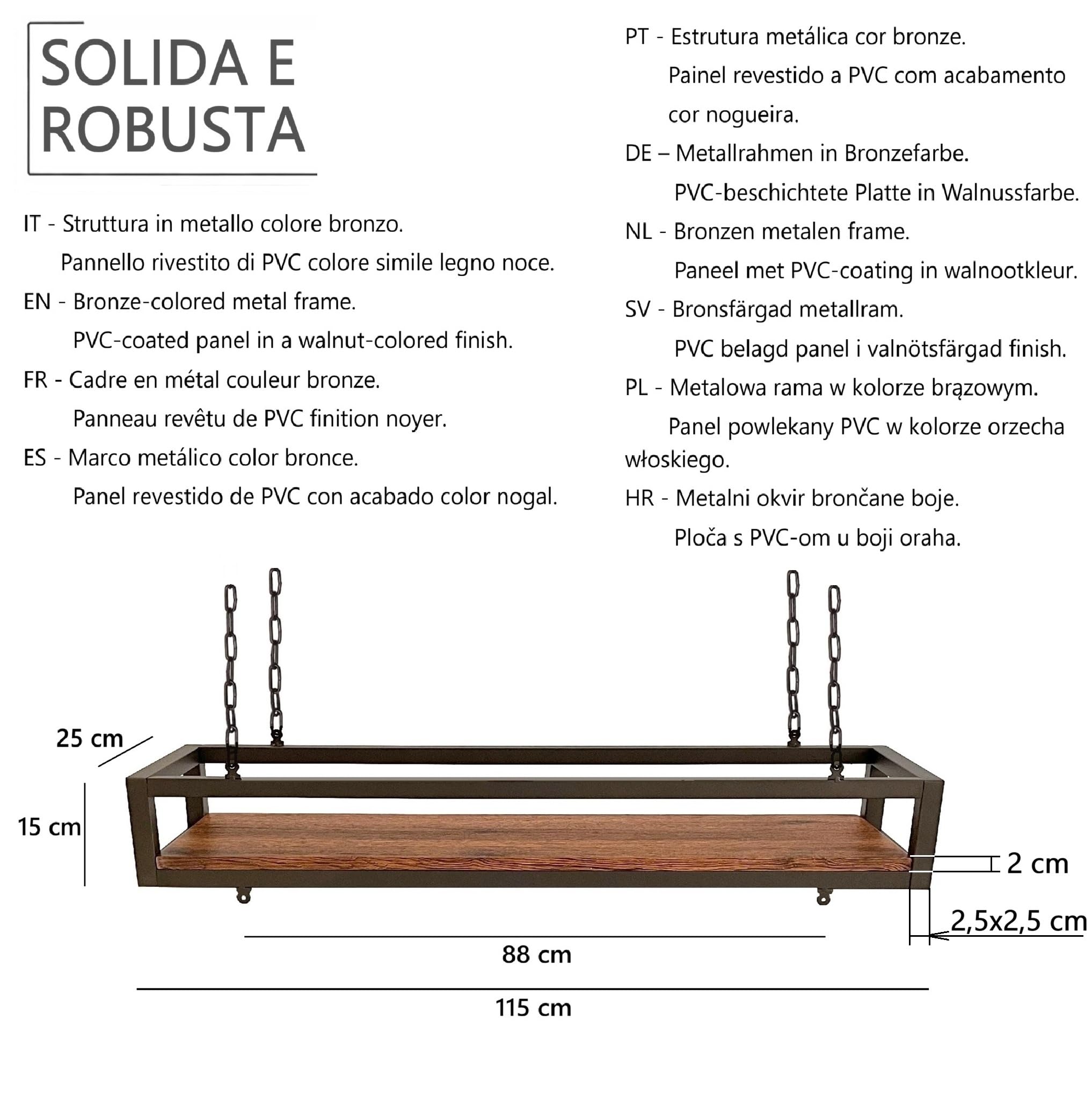 Étagère Suspendue Plafond Chaînes FLOWERS 95 Cm Marron/Noix – Porte-Plantes Élégant Intérieur Extérieur Jardin Balcon