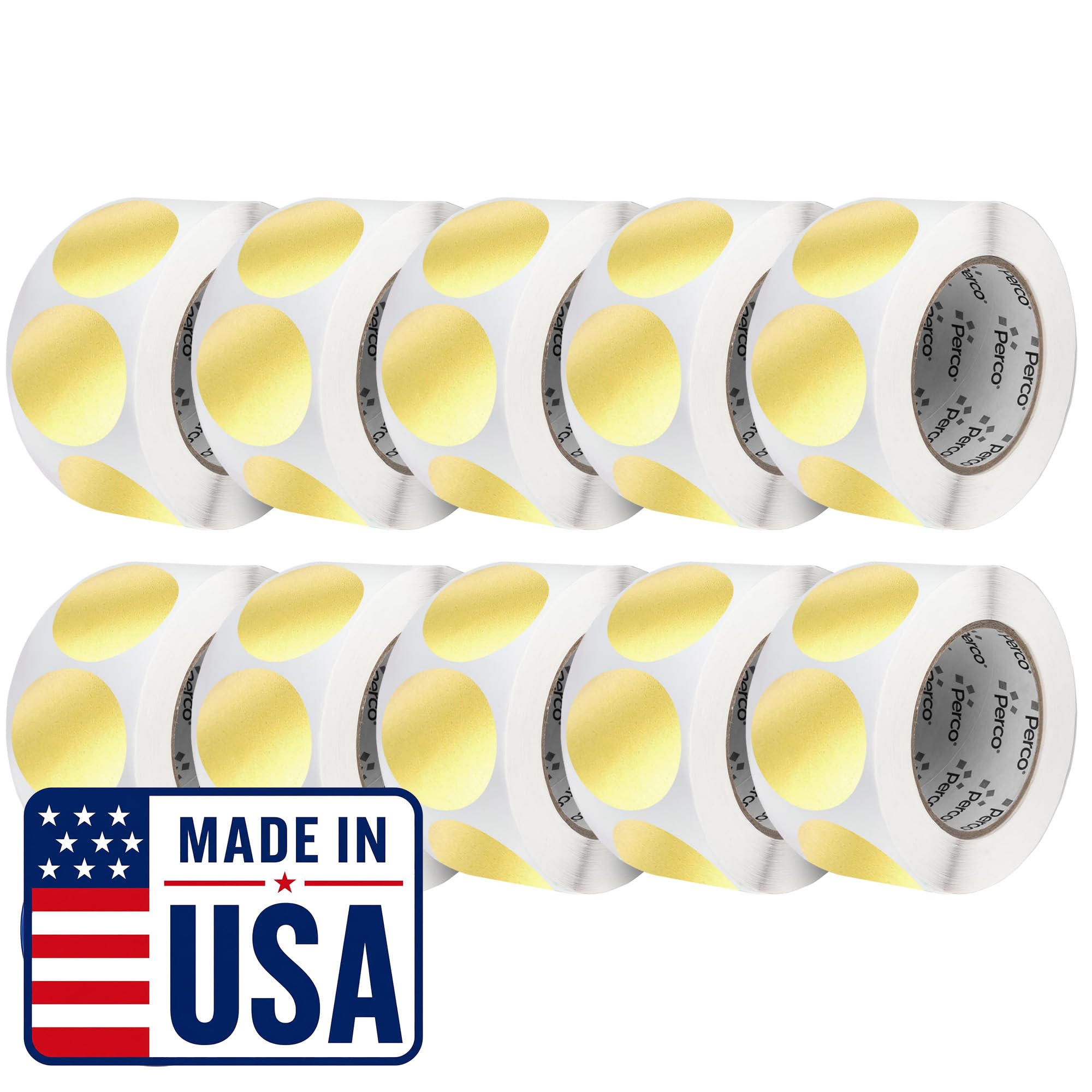 Perco Metallic Gold Perforated Round Circle Dot Sticker 3-Inch Labels — 10 Rolls, 5,000 Stickers - VIP, Reward &amp; Premium Packaging Labels, Luxury Branding - Made in USA