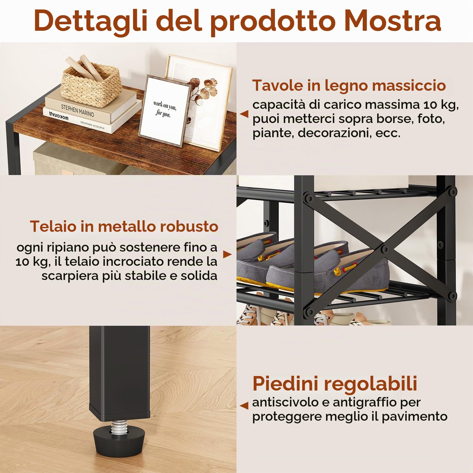 IBUYKE Scarpiera Verticale a 12 Ripiani, Scarpiera Stretta e Alta per 24 Paia di Scarpe, Salvaspazio Scarpiera in Metallo per Ingresso Corridoio Soggiorno, Rustico Marrone e Nero TXJ012H