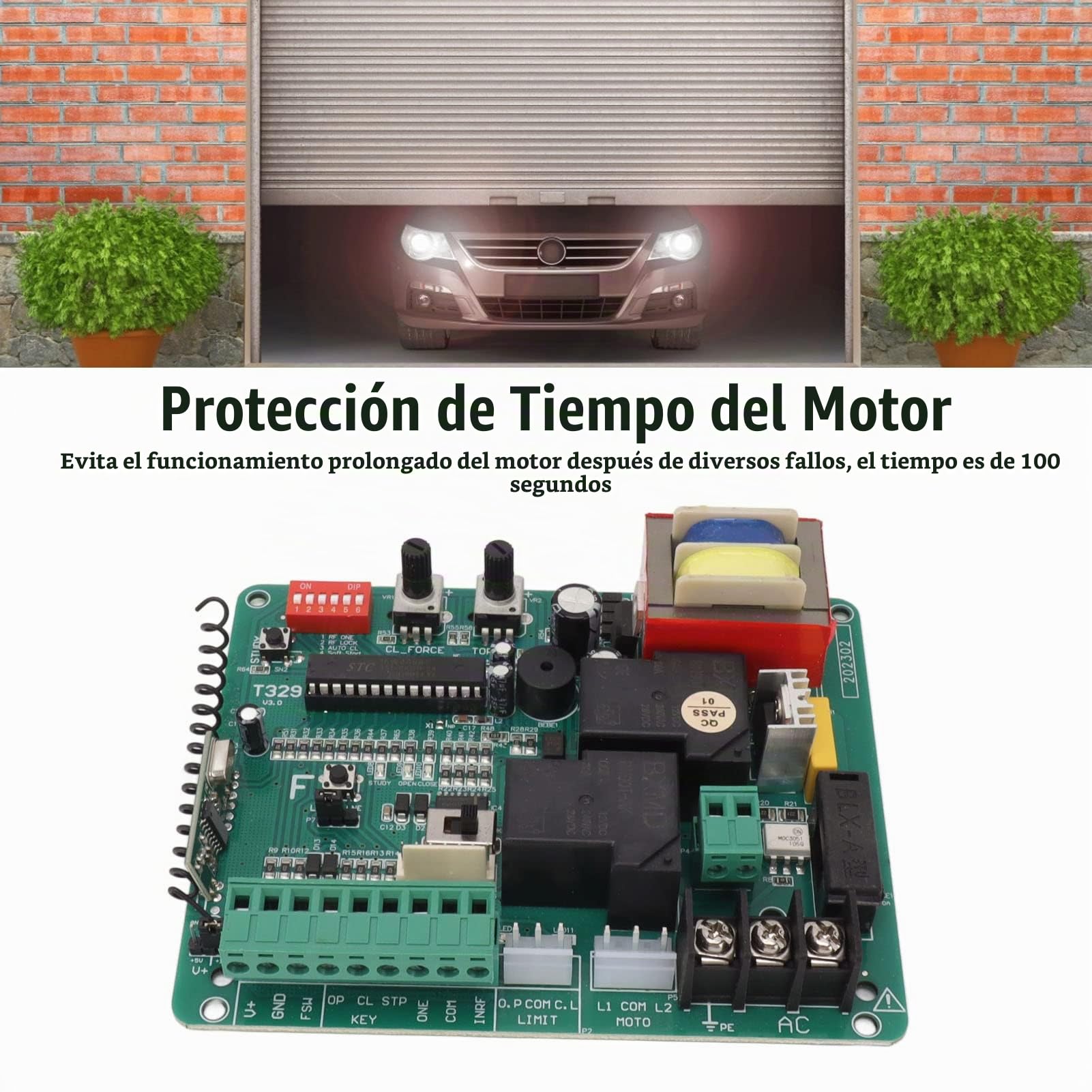 220V Abridor de Puerta Corrediza, Controlador de Motor de Puerta Automático con 2 Controles Remotos Operador de Puerta de Seguridad Antiinterferencia para Almacén de Garaje