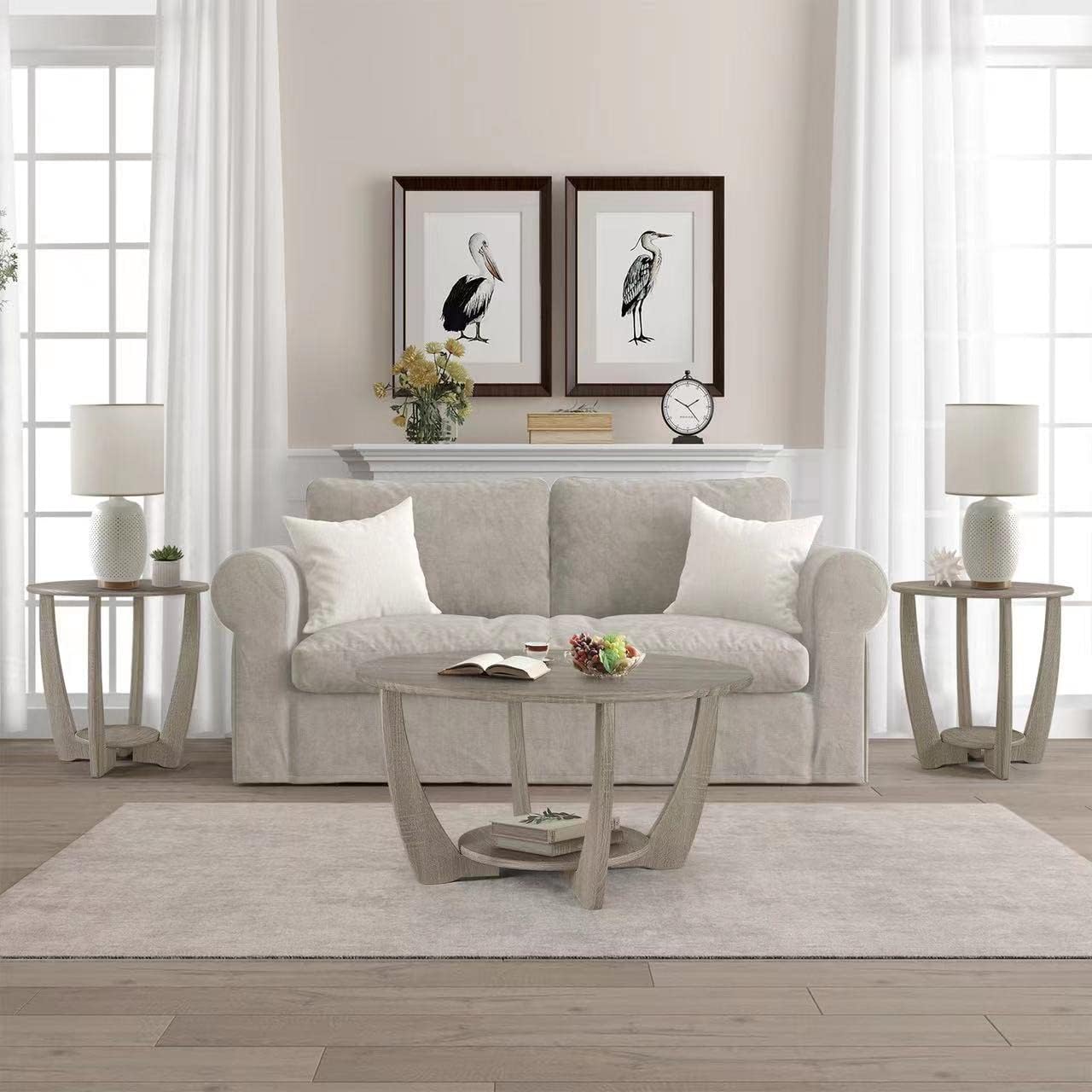 Giofanzo Round Coffee Table and 2 Set Round Side Tables, Sofa Table Cocktail Table for Living Room, Easy Assembly, Gray : Home & Kitchen