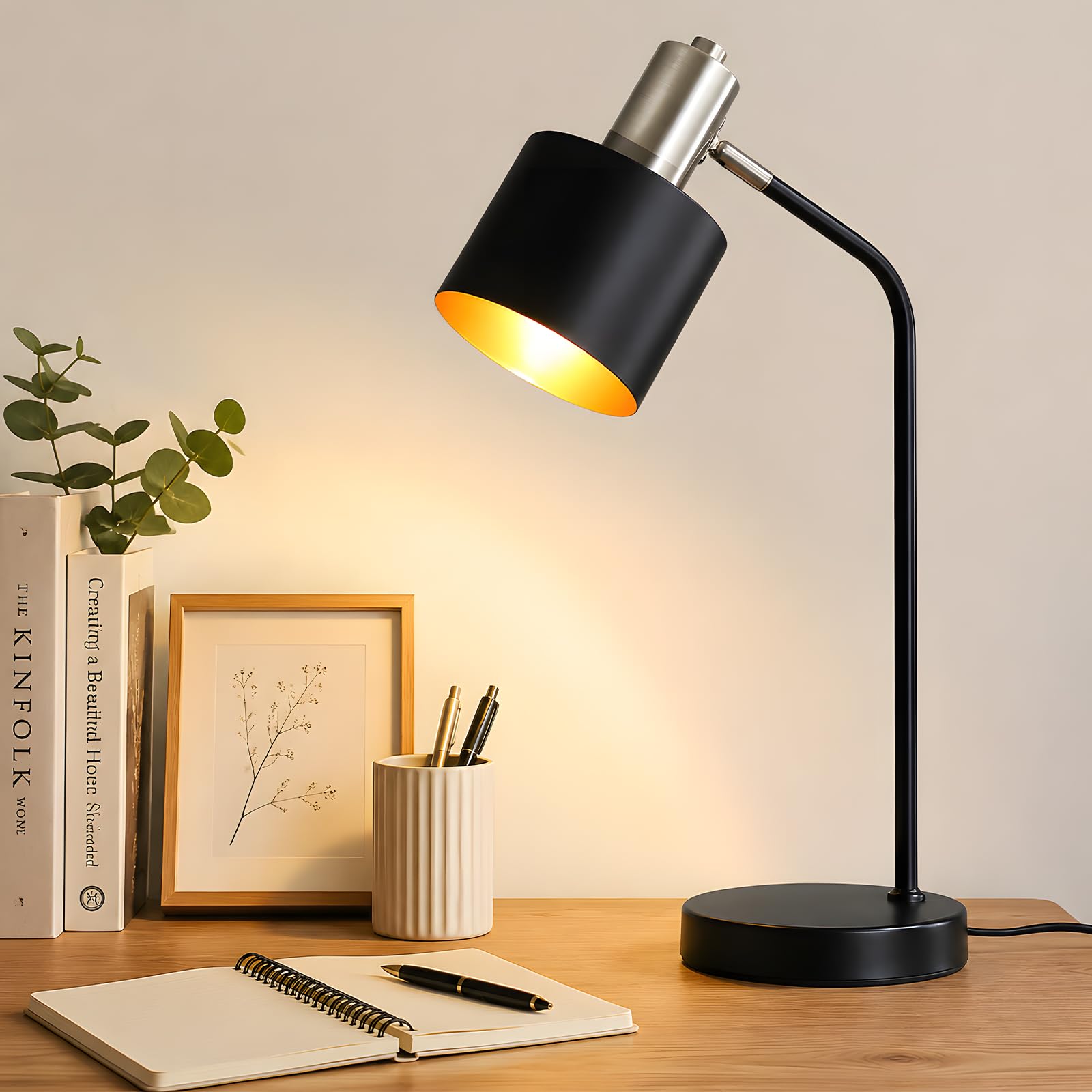 Lampada Tavolo Vintage Nero E27 - Lampada Scrivania Girevole Lampada Lettura per Comodino Camera da Letto Soggiorno