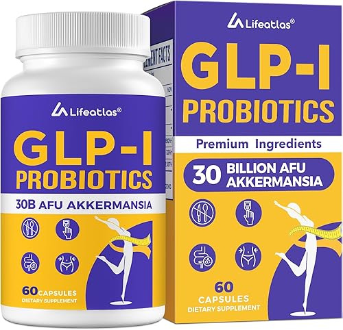 Lifeatlas GLP-I Suplemento probiótico | GLP-I con 30 mil millones de probióticos AFU Akkermansia, probióticos Akkermansia para mujeres y hombres,