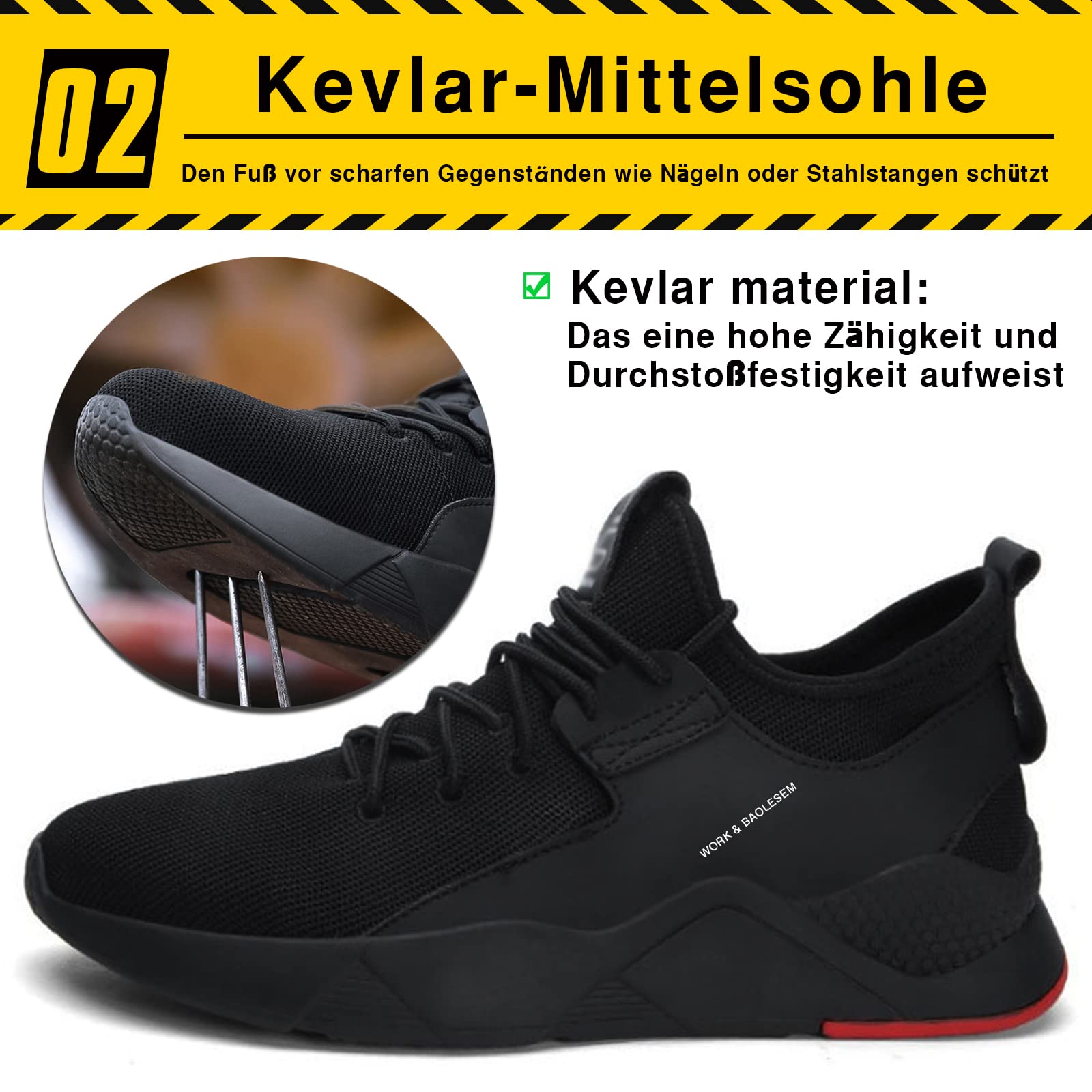 Sicherheitsschuhe Herren Arbeitsschuhe Damen Leicht Atmungsaktiv Sportlich Schutzschuhe mit Stahlkappe Sneakers