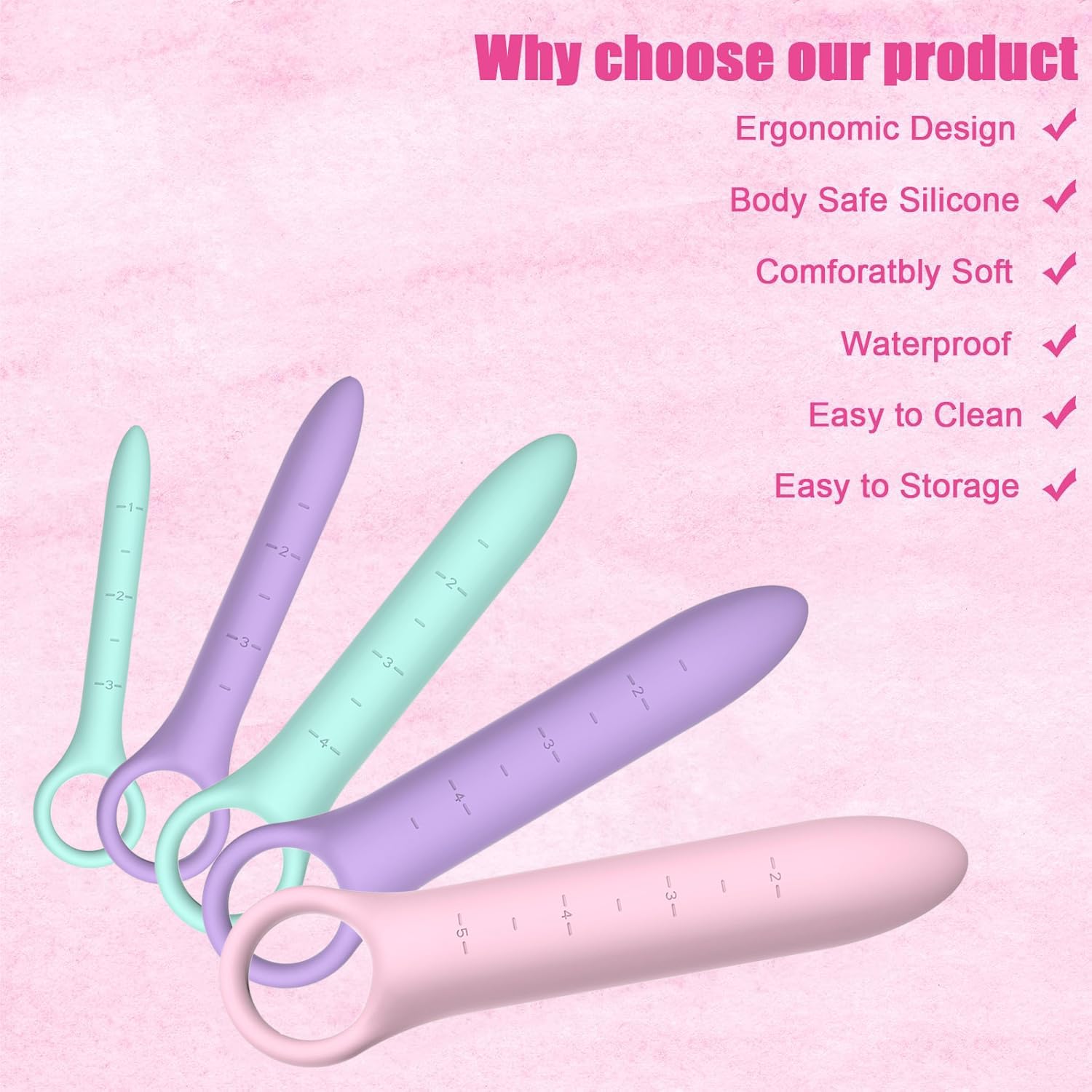 Dilatadores Vaginales Progresivos de Silicona, Dilatador Vaginal Anal, Juguetes Sexuales, Kit de 5 piezas, Multicolor M