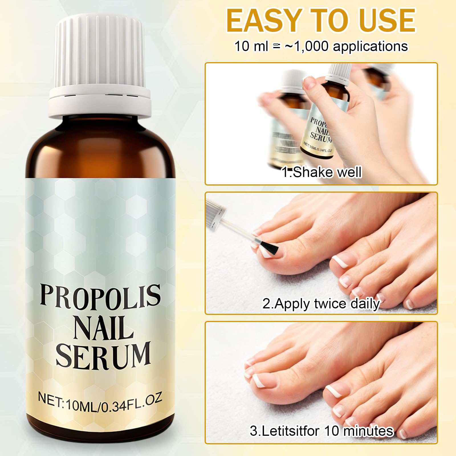 3 Stück Propolis Nagelserum,Bienengift Nagelserum,Behandlungslösung Bienengift,Nagelpflegeprodukte,Geeignet für Brüchige, Trockene und Strapazierte Nägel