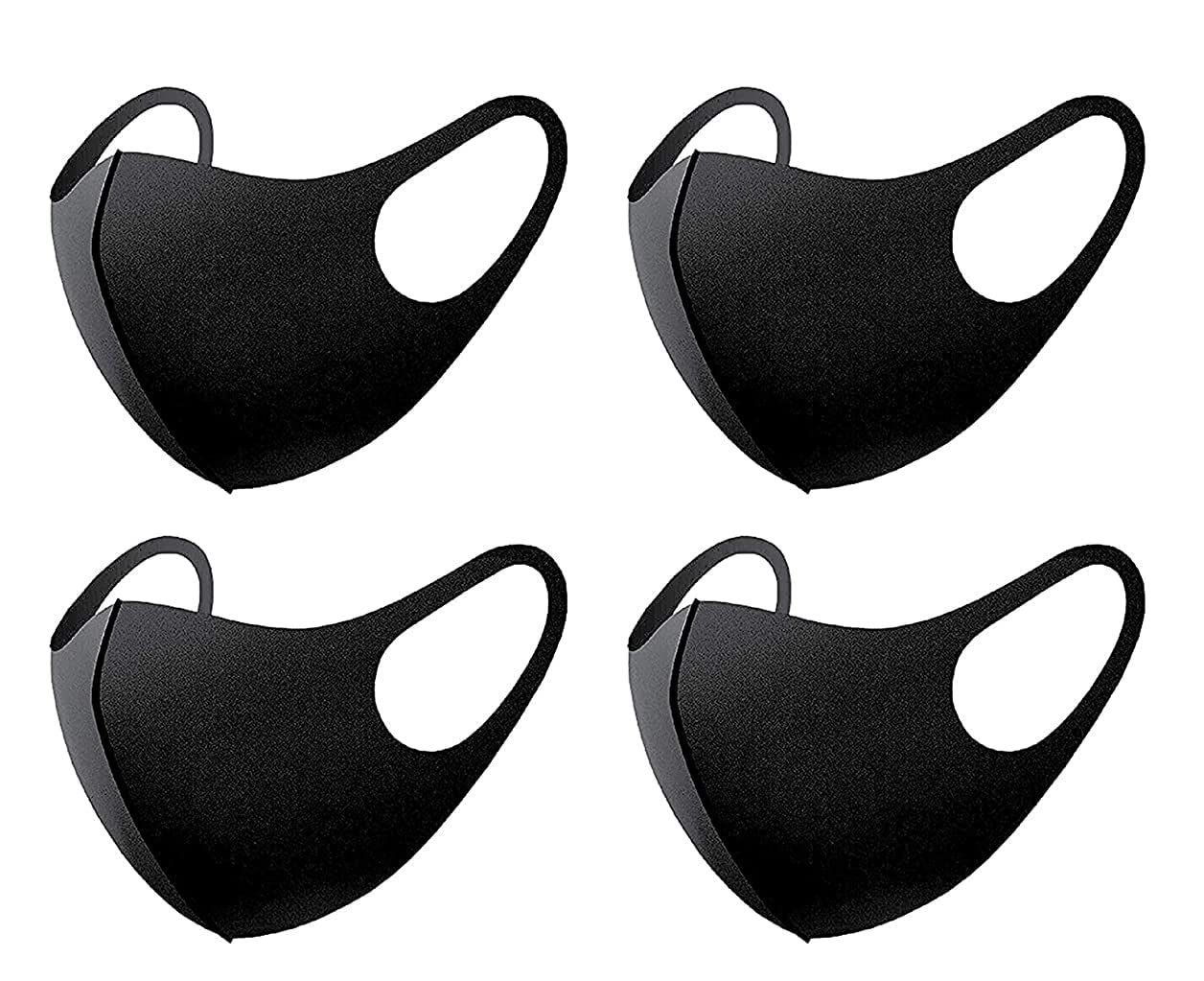 PITRESHWAR Cloth Face Covers, Economy Pack of 4, Thin Breathable Single Layer, Washable, Reusable Mask, Unisex, Laser Cut - Black
