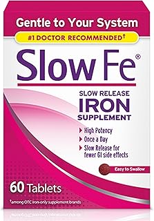 Slow Fe 45mg Iron Supplement for Iron Deficiency, Slow Release, High Potency, Easy to Swallow Tablets - 60 Count