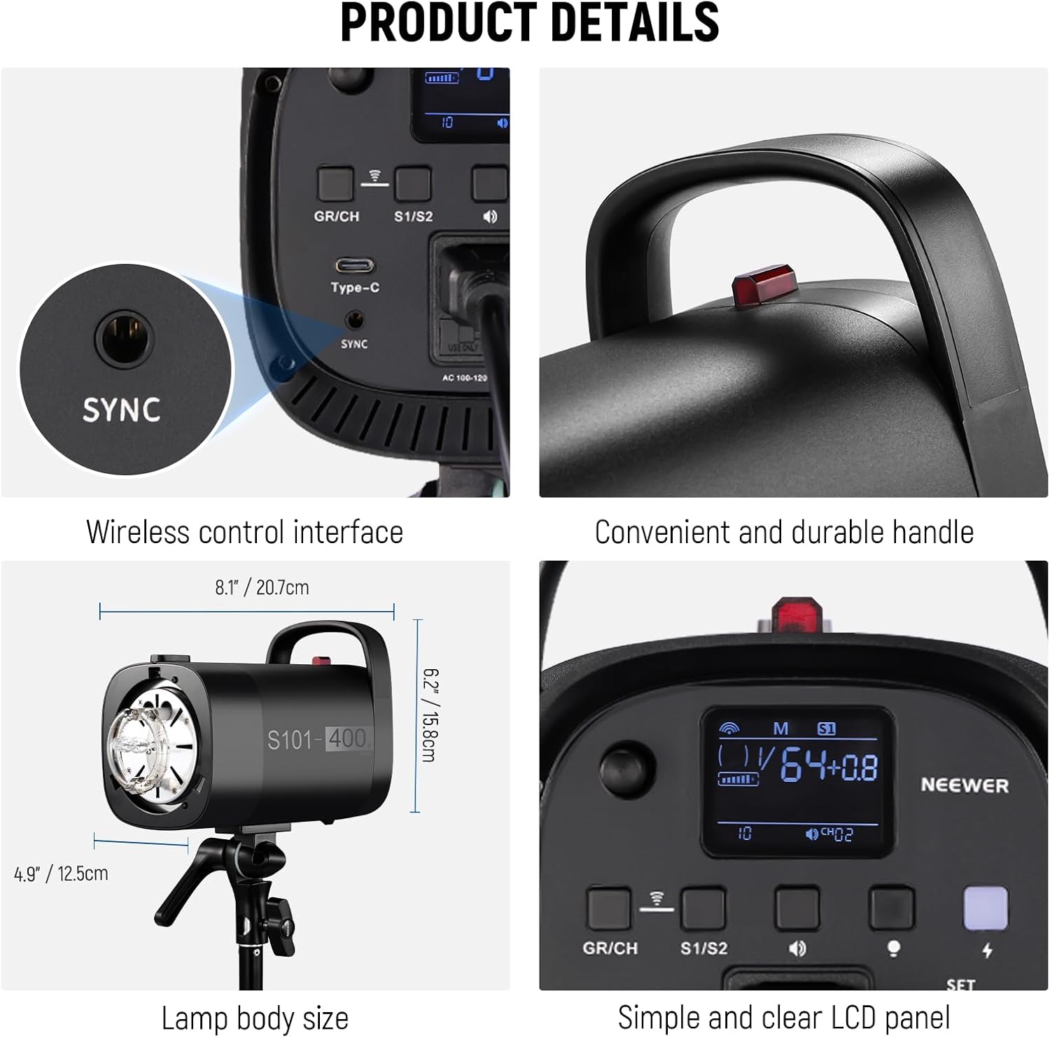 NEEWER 800Ws Studio Monolight Flash Light Kit: 2 Pack S101-400W PRO 5600K Strobe Lights with 2.4G Trigger/150W Modeling Lamps/Bowens Mount/Softboxes/Stands/Reflector/Bag, Compatible with QPRO