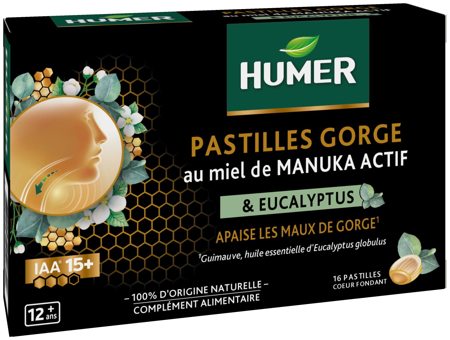 Humer Pastilles Gorge Cœur Liquide Manuka 15+ dès 12 ans x16