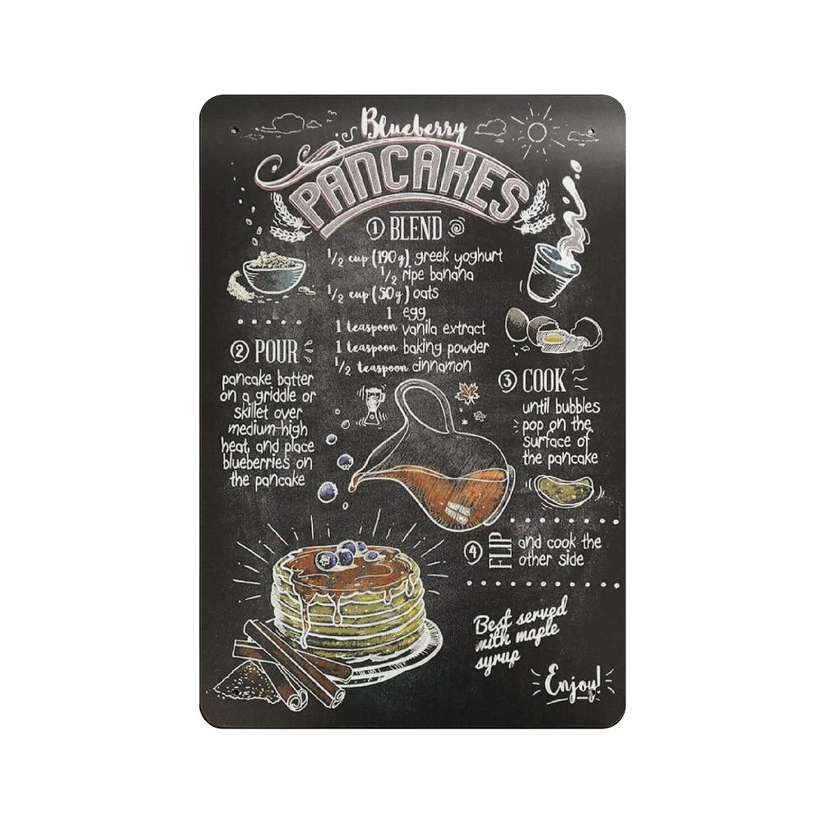 Metal Tin Sign Blueberry Pancakes Bake Vintage Tin Poster Metal Sign Wall Decoration Country Kitchen Home Garage Decor 12"x8"
