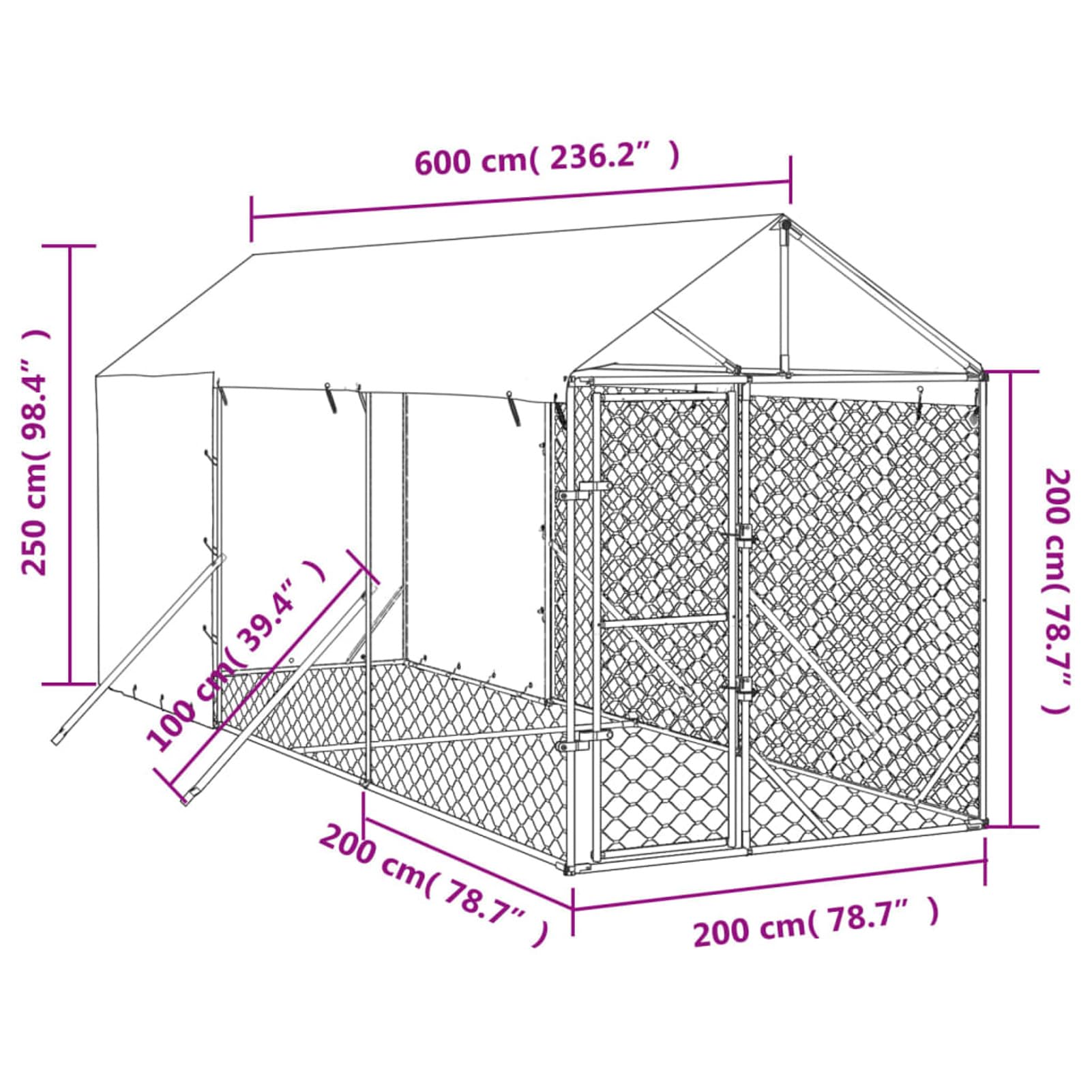 Festnight Perrera para Exterior Grande con Techo Resistente a Agua y UV 2 x 6 x 2.5 m Jaula Casetas de Perros Gallinero para Exterior Acero galvanizado Type-1