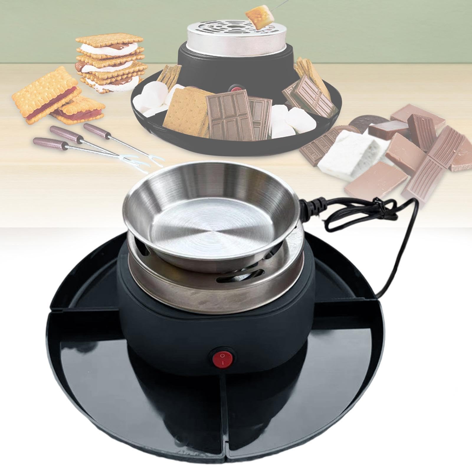 Máquina Eléctrica para Hacer S'mores Como Estación de Postres Y Juego de Fondue Asador con Olla para Fondue de Queso para Juegos Seg, Negro, tal como se describe