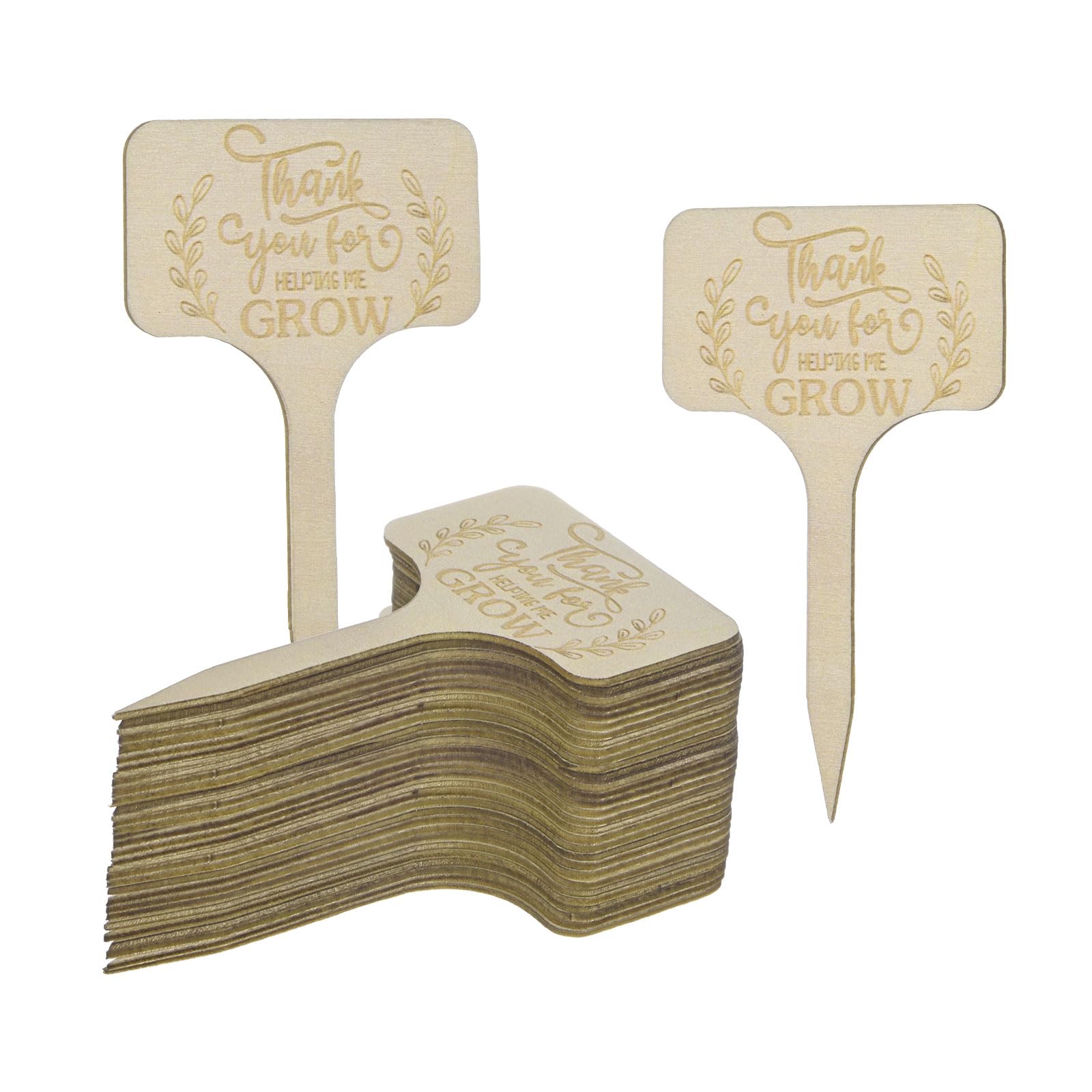 M METERXITY 30-Pack Thank You for Helping Me Grow Plant Labels 4"x2.3"x0.08"(LxWxT) Rectangle Wooden Plant Stakes Labels