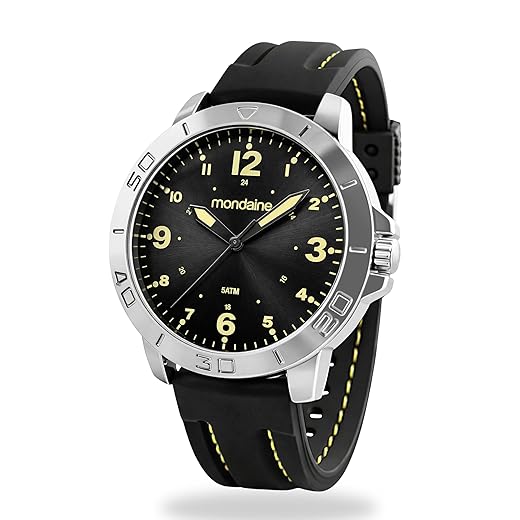 Relógio Mondaine Masculino Analógico Quartz Esportivo De Pulso Casual Preto Com Pulseira Em Silicone E Efeito Fosforescente A Prova D'água Em 50 Metros Original