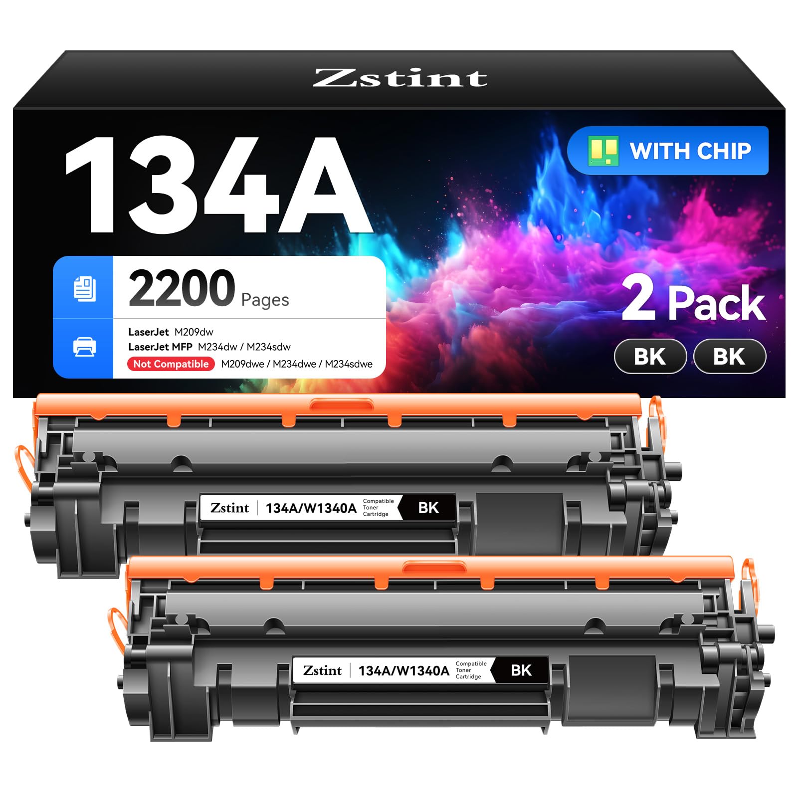 134a w1340a black toner cartridge set 2-pack high yield with chip replacement for hp 134a w1340a 134x w1340x toner cartridge compatible with hp laserjet m209dw mfp m234dw m234sdw m234sdn printer ink