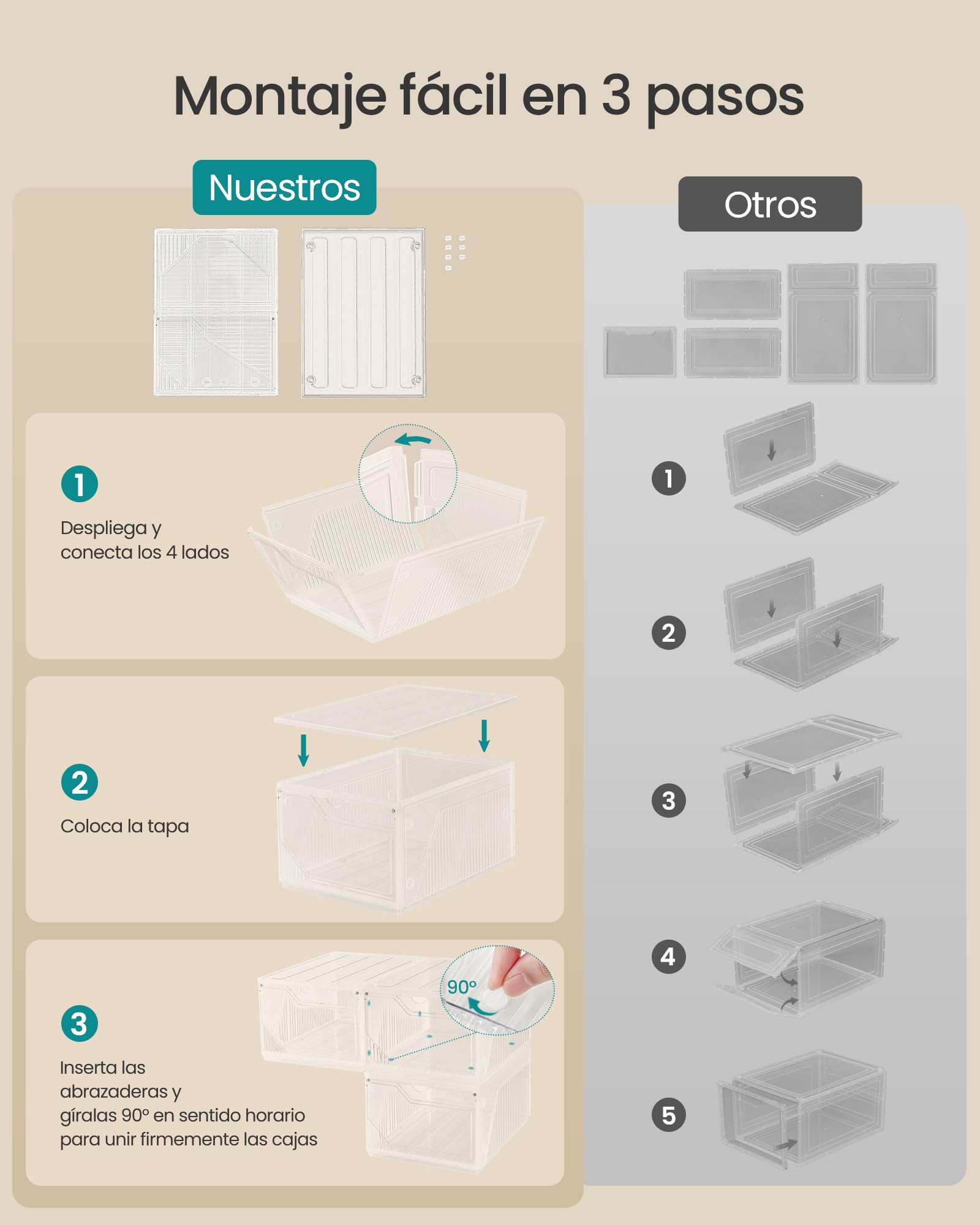 SONGMICS Cajas para Zapatos, Juego de 6, Almacenamiento de Zapatos de Plástico, Apilables y Conectables, con Puerta Magnética, Transparentes, hasta Talla 46, Blanco Nube LSP806WH01