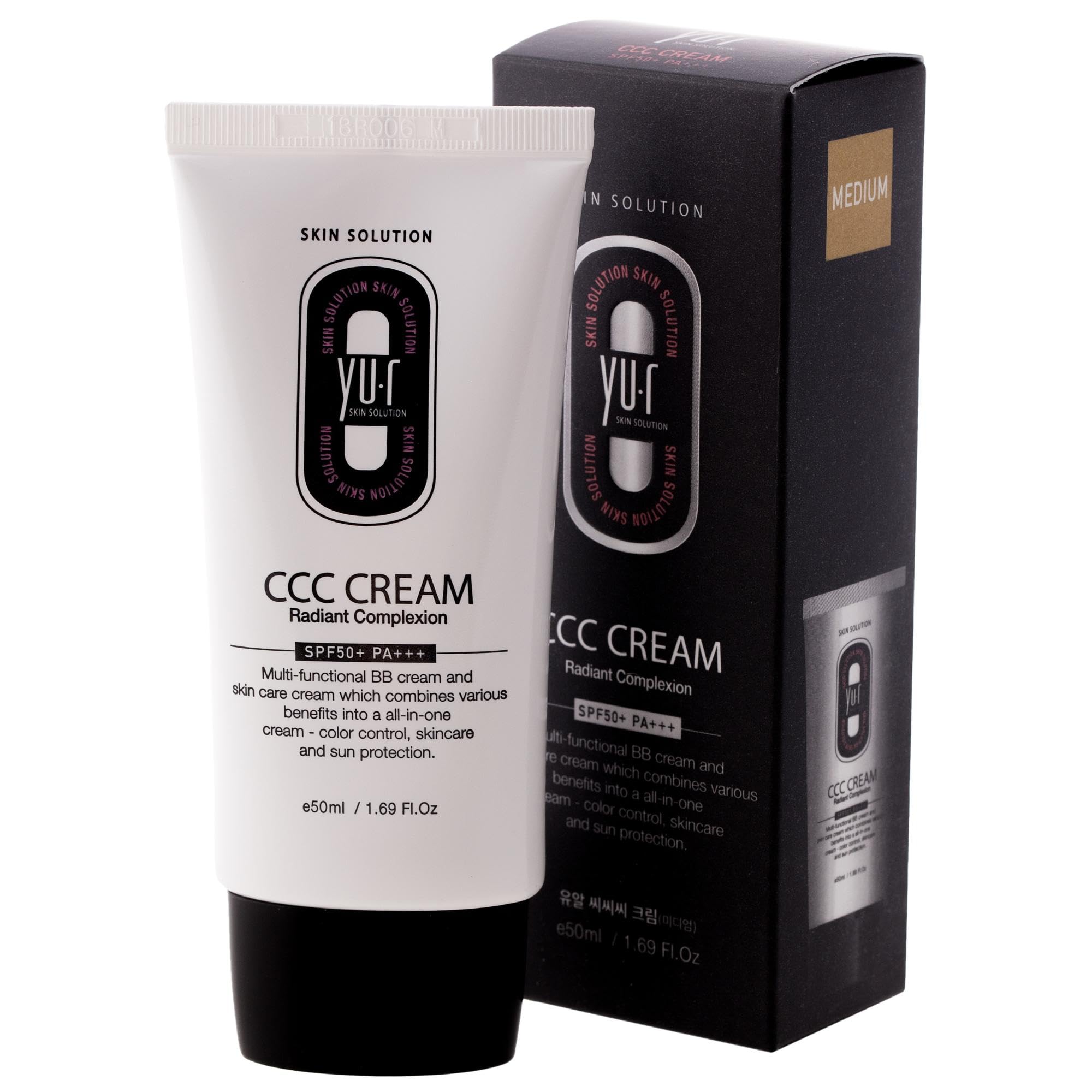 Yu.r CCC Cream SPF50+ PA+++ – 3-in-1 CC Cream mit UV-Schutz, Feuchtigkeit & natürlicher Tönung für alle Hauttypen, 50 ml (medium)