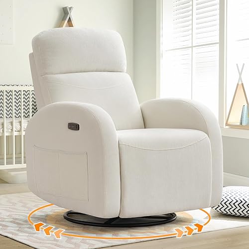 Power Nursery Glider Recliner, Chenille Electric Rocker Recliner with Type-C