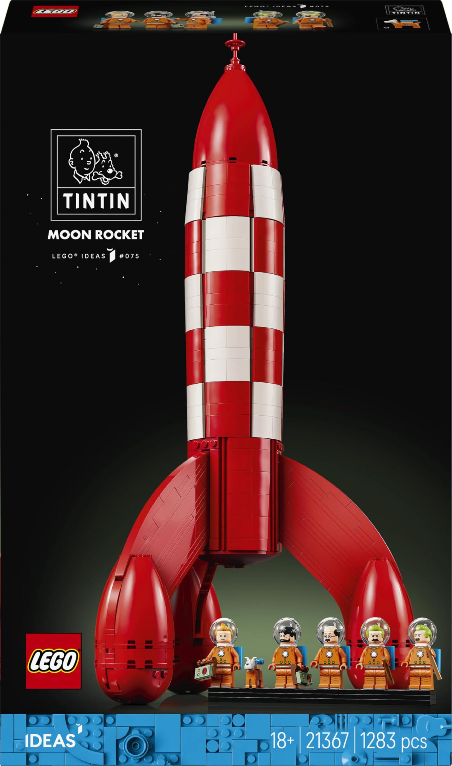 LEGO Ideas Die Mondrakete von Tintin - Raumschiff Modellbau für Erwachsene - Set zum Ausstellen mit 5 Minifiguren und der Hundefigur Struppi für DIY Deko - Geschenkidee für Fans - 21367